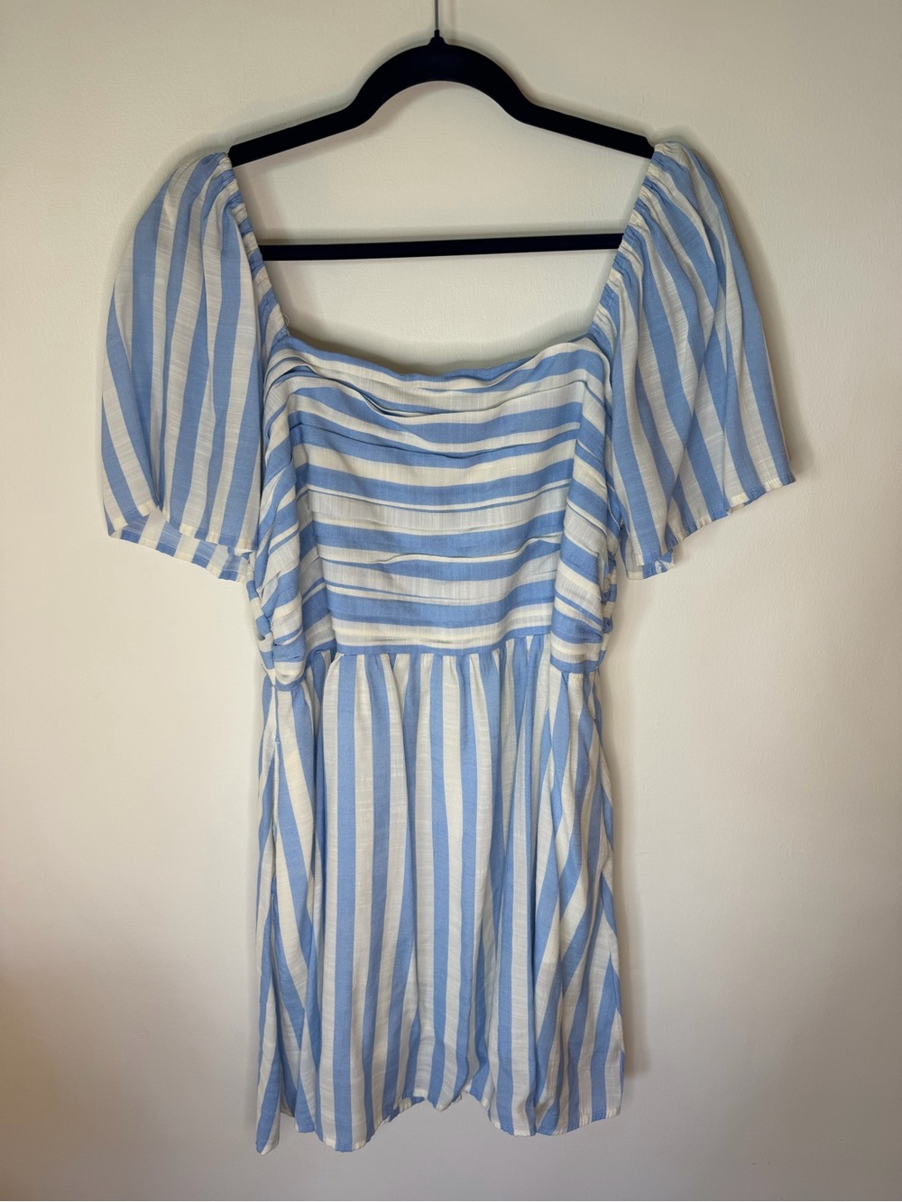 LC Lauren Conrad Blue and White Striped Mini Dress XL cottagecore puff sleeve